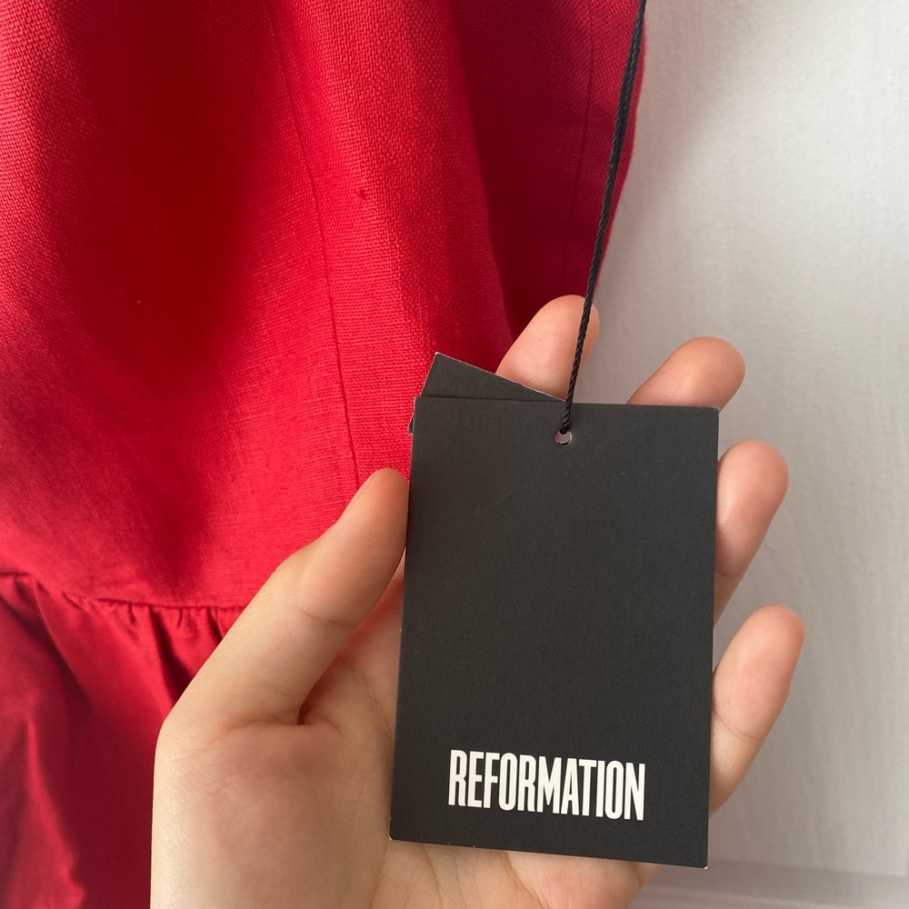 NEW with Tags Reformation Red Olivia MIDI Linen Dress - Picture 6 of 10